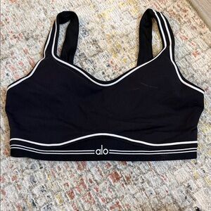 ALO Yoga Black Sports Bra with White Piping
